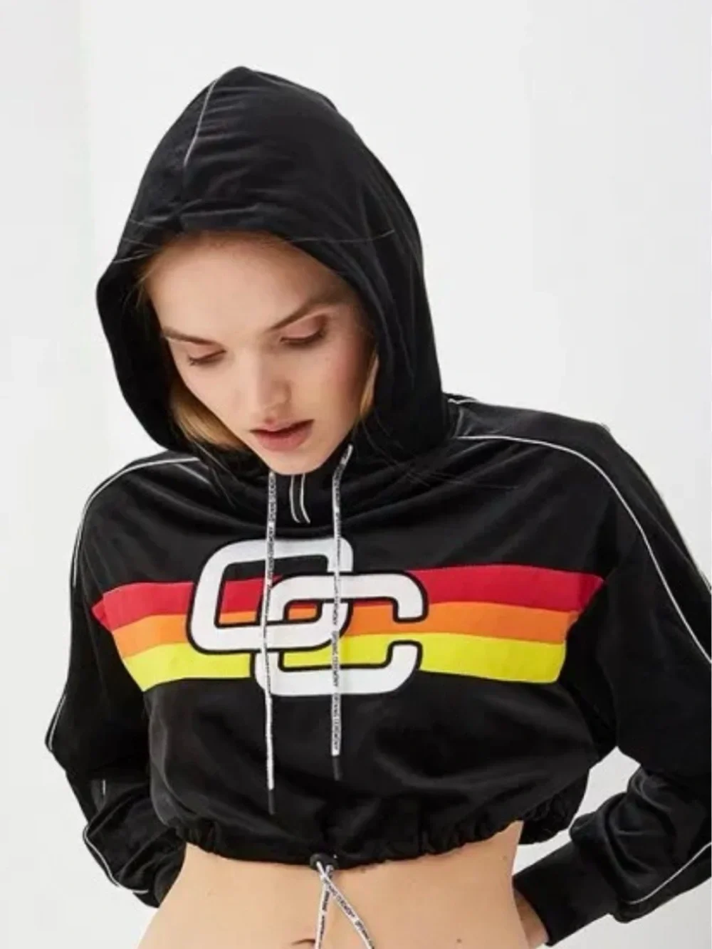 Opening Ceremony cropped, black, velour, long sleeve hooded top size extra small - Picture 6 of 10